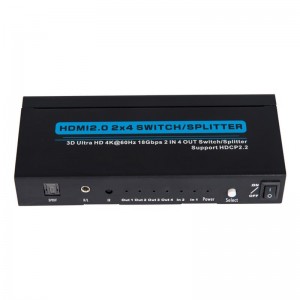 V2.0 HDMI 2x4 Athraigh \/ Tacaíocht Scoilteoir 3D Ultra HD 4Kx2K @ 60Hz HDCP2.2