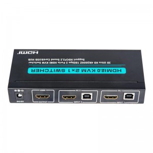 V2.0 HDMI KVM 2x1 Tacaíocht Lasc Ultra HD 4Kx2K @ 60Hz HDCP2.2 Cárta Fuaim 18Gbps & USB Hub