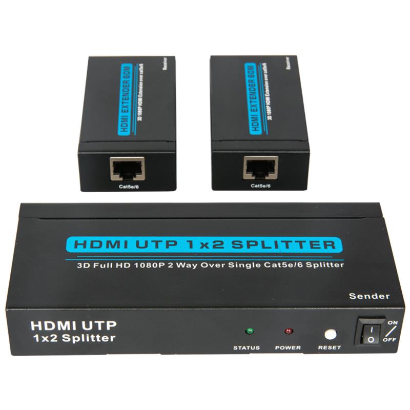 2 Calafoirt UTP HDMI 1x2 Scoilteoir Thar Cat5e Singil \/ 6 Le 2 ghlacadóir suas le 60m