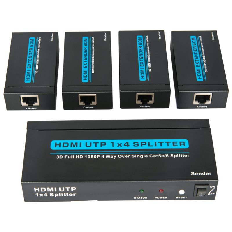 4 Chalafort HDMI UTP 1x4 Scoilteoir Thar Cat5e Singil \/ 6 Le 4 ghlacadóir suas le 60m