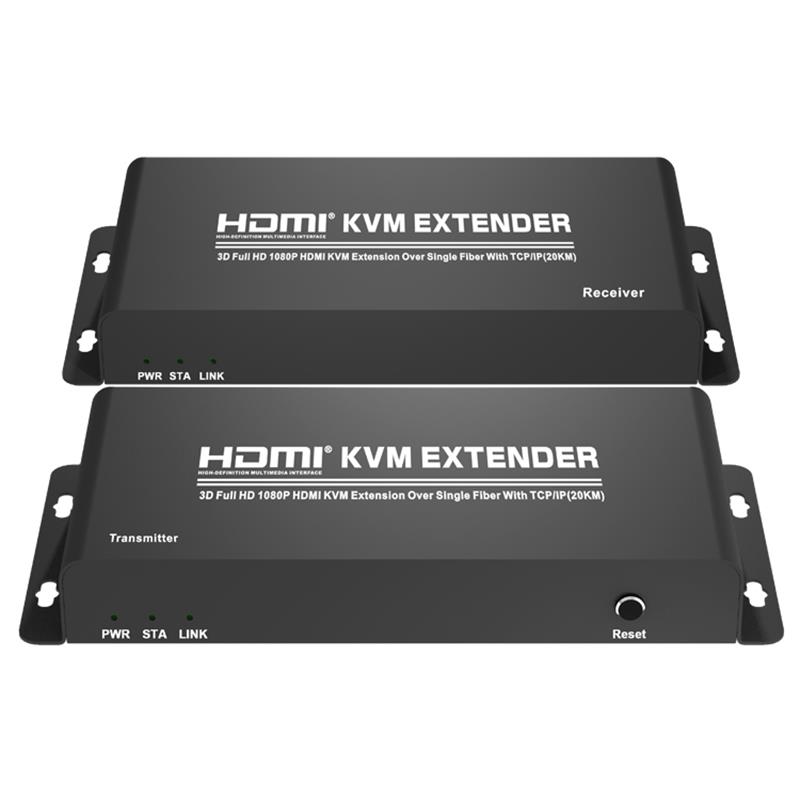 HDMI KVM Extender Thar Snáithín Aonair Le Tacaíocht TCP \/ IP (20KM) Iomlán HD 1080P